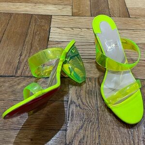 Christian Louboutin Neon Green Clear-Strip Mules